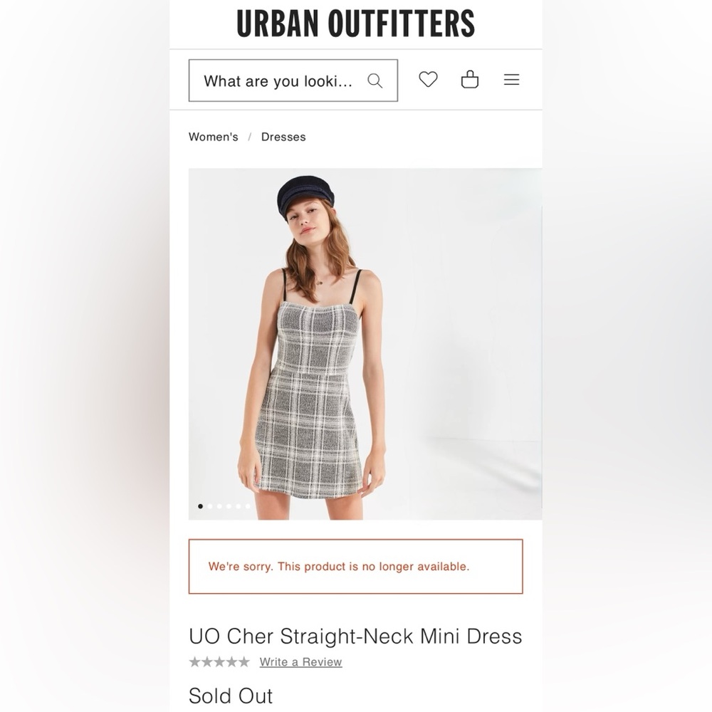 Urban Outfitters Cher Straight-Neck Mini Dress in Black/White Textured Plaid S